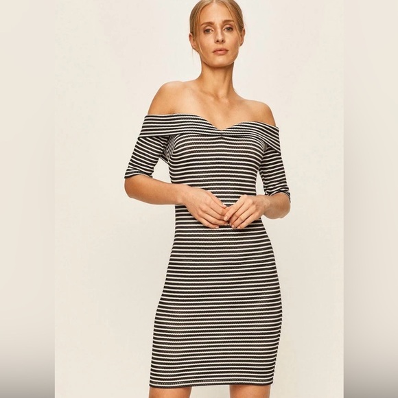 Guess Dresses & Skirts - Guess Black and White Striped Mini Dress - L NWT